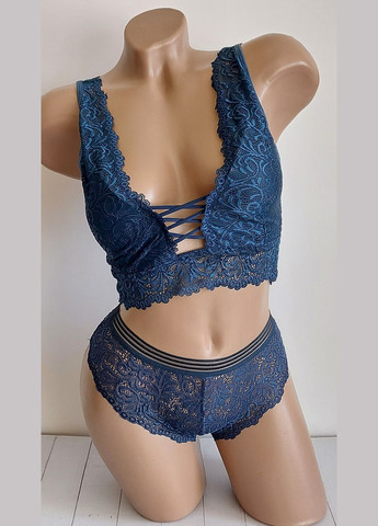 Синий демисезонный комплект нижнего белья бюстгальтер топ и трусики new style one size s/м бордовый (2-223) No Brand