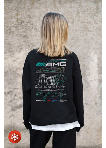 Чорний жіночий утеплений оверсайз світшот на флісі з принтом amg black Without малюнок (372519895)