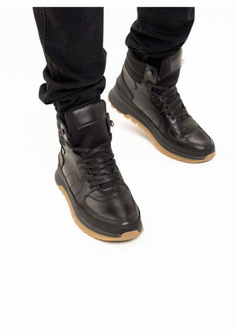 Зимние черные утепленные мехом ботинки на шнуровке ISSA PLUS