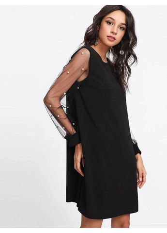 Черное коктейльное праздничное платье с жемчужинами замер в описании DK/DL Мода без кордонів однотонное