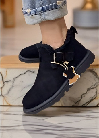 Жіночі зимові замшеві черевички чорного кольору No Brand (362556245)