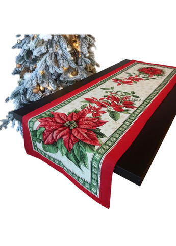Раннер на стіл з іспанського гобелену, червона новорічна декоративна доріжка на стіл 45х140 Maystat (305390141)