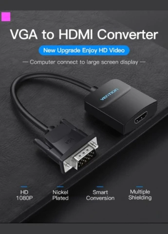 Адаптер VGA to HDMI Converter with Female Micro USB and Audio Port 0.15M Black (ACNBB) Vention (305772481)