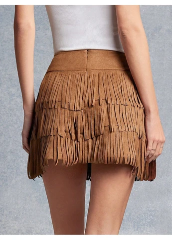 Коричневая колор блок юбка SHEIN