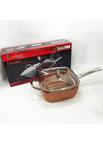 Сковорода-фритюрниця UN-5251 квадратна антипригарна з пароваркою та каструлею + скляна кришка 24 см Unique (367860883)