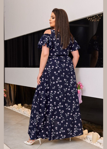 Красивий темно синій сарафан з якісного софту в батальному розмірі, літній сарафан з відкритим декольте. No Brand 043-3 (293244757)