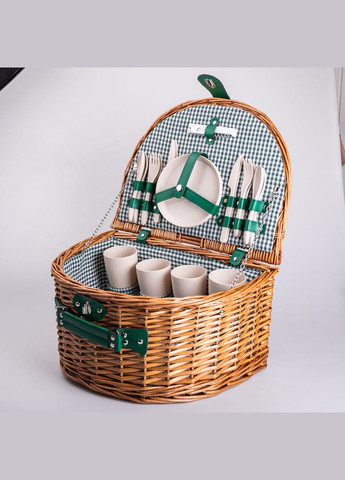 Корзина плетеная для пикника с посудой на 4 персоны 41х31х22 см набор посуды туристический для кемпинга LUGI (331162740)