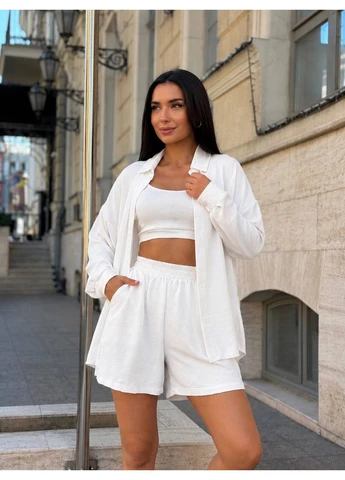 Костюм жіночий легкий шорти+сорочка молочного кольору 38407 Fashion (395111500)