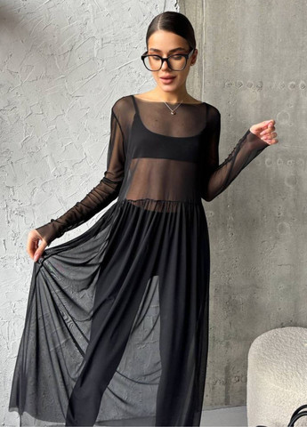 Черное повседневный прозрачное платье меди с длинным рукавом Україна