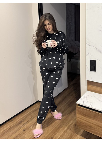 Чорна зимня велюровий жіночий домашній костюм Fashion