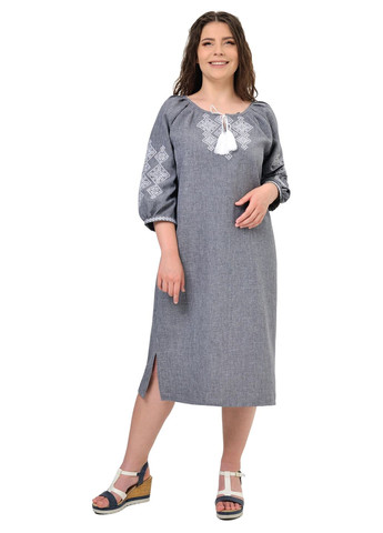 Серая платье-вышиванка слобожанка (серый) Golfstream свободная полиэстер, лен (298833771)
