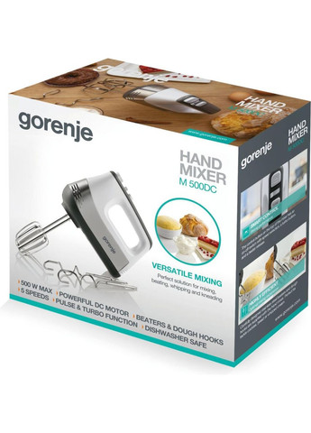 Міксер M500DC ручний 500Вт, насадки-4 вінчика, турборежим, білий-нерж Gorenje (363320899)