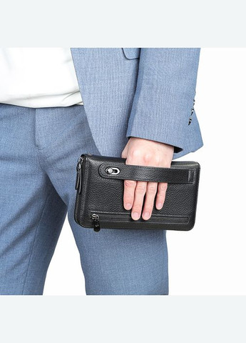 Мужской кожаный клатч с ручкой кошелек портмоне на молнии кожа черный Eton (316660123)