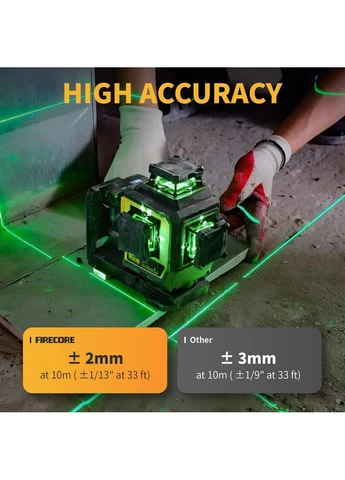 Лазерный уровень нивелир Firecore F95T-XG 3D 360 (12 линий) 4000 мА с 2 аккумуляторами No Brand (396518095)