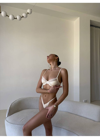 Молочный балконет комплект женского белья | сатиновая нежность, молочный Vital-Textile с косточками полиэстер, эластан