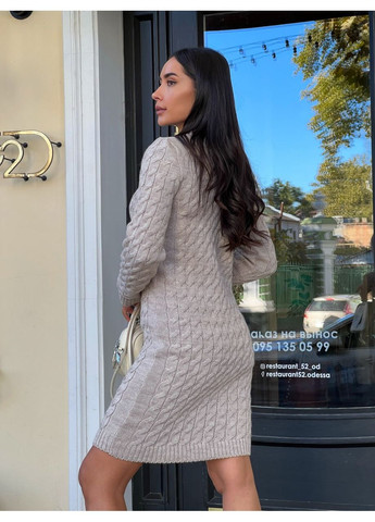 Бежева святковий, повсякденний, кежуал жіноча в’язана сукня No Brand однотонна