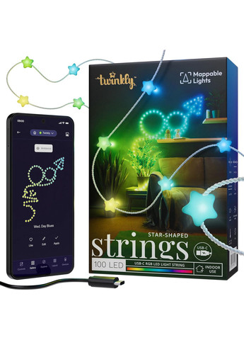 Гірлянда Smart LED Strings Star RGB 100 IP20 6м USB-C кабель прозорий без БЖ Twinkly (315719477)