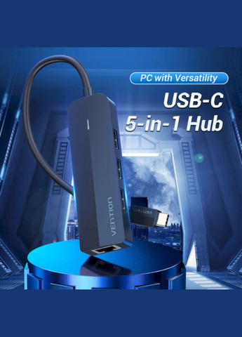 Хаб USBC to USB 3.0*3/RJ45/Micro-B HUB 0.15M Black ABS Type Vention (315143541)