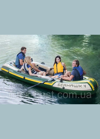 Надувний човен 68351 seahawk 4 (351х145х48см), алюмінієві весла, насос Intex (341355872)