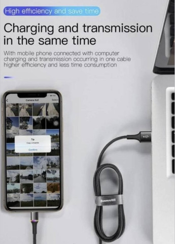 Кабель Lightning USB для подзарядки и синхронизации iPhone iPod iPad c подсветкой 25 см Черный Baseus (317188889)