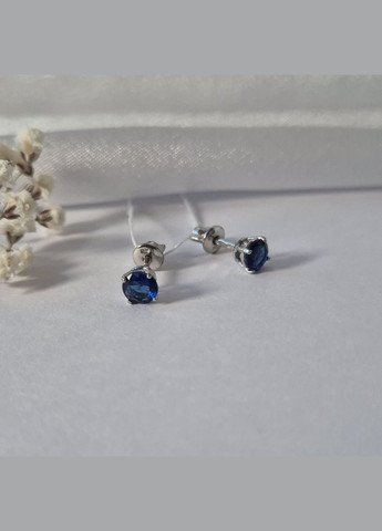 Серебряные серьги гвоздики на закрутках с Синим камнем 5 мм серебро 925 пробы Родированное 72236с 1.01г No Brand (306741942)
