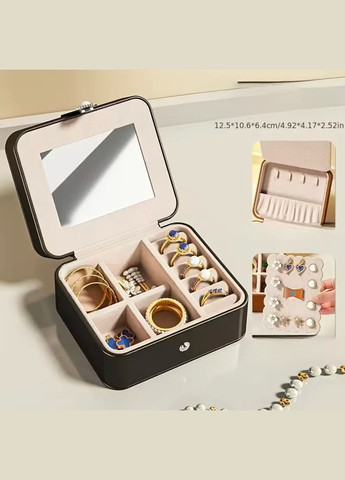 Стёганая шкатулка для украшений с зеркалом чёрного цвета No Brand (316680327)