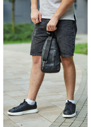 Мужская сумка-слинг кожаная черная 7579 Tiding Bag (336551867)