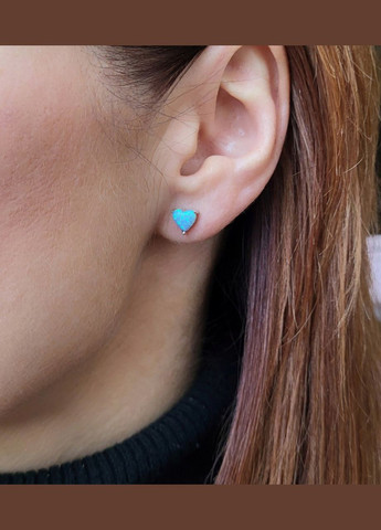 Срібні сережки гвоздики на закрутках Серце з блакитним опалом срібло 925 проба Родоване ск2опг/1164 No Brand (306742859)