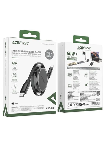 Кабель C13-03 USB-C to USB-C dual retraction charging data cable Чорний Acefast (388773238)