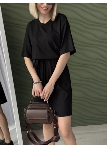 Чорна літня сукня з поясом Fashion Girl