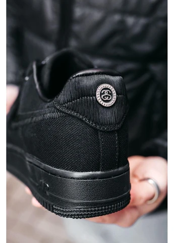 Чорні кросівки чоловічі nike air force 1 black x stussy найк аір форс 1 чорні демісезон No Brand