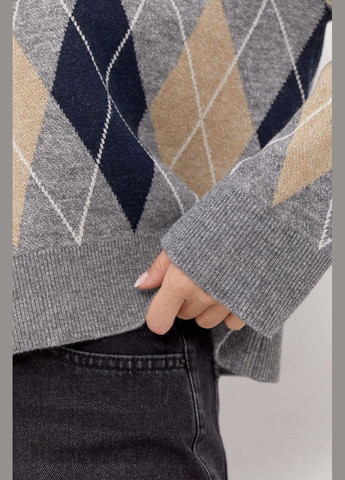 Жіночий укорочений светр поло з ромбами 241213 Lurex (315810476)