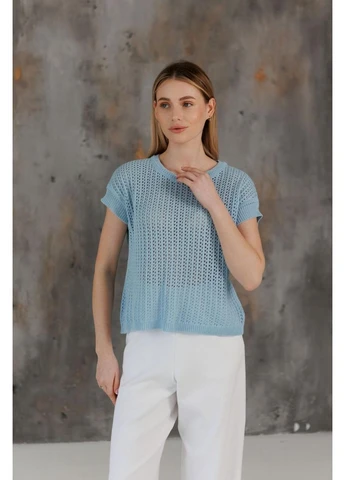 Женская вязаная футболка сетка голубая Art Knit — 397890976