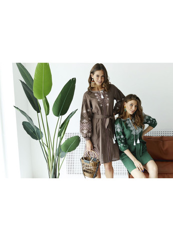 Зелена жіноча лляна сукня-вишиванка (fm2585) Folk Moda (365729724)