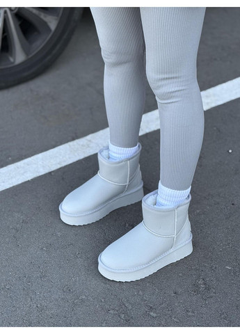 Жіночі уггі натуральна шкіра сірі на хутрі зимові на високій підошві дутики теплі No Brand (367954632)