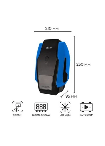 Автокомпрессор Model G black/blue поршневой с сумкой, цифровой манометр, функция AUTOSTOP, фонарик, 35 л/мин Gemix (323036850)