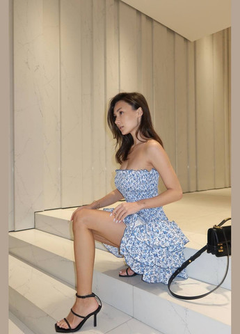 Блакитна святковий жіноча міні-сукня в квітковий принт Avanti з квітковим принтом