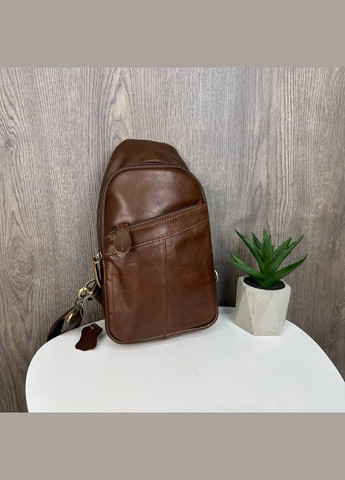 Чоловіча шкіряна бананка сумка на груди, барсетка нагрудна з натуральної шкіри Темно-коричневий PTR No Brand (334730116)