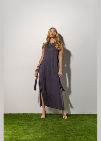 Сіра елегантна сукня з ніжної струмуючої тканини Triko Bakh однотонна