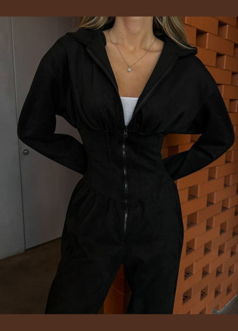 Комбинезон Україна комбинезон-брюки чёрный спортивный, повседневный, кэжуал дайвинг, искусственная замша