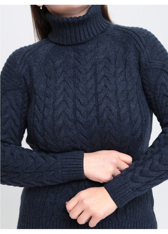 Темно-синій зимовий жіночий светр темно-синій вовняний з горлом Pulltonic Приталена