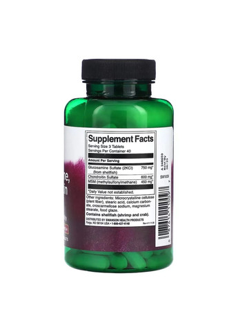 Глюкозамін, хондроїтин і МСМ Glucosamine, Chondroitin & MSM Highest Strength 3-in-1 Formula, 120 таблеток Swanson (361118821)