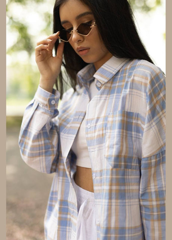 Голубой повседневный рубашка в клетку Avanti с длинным рукавом