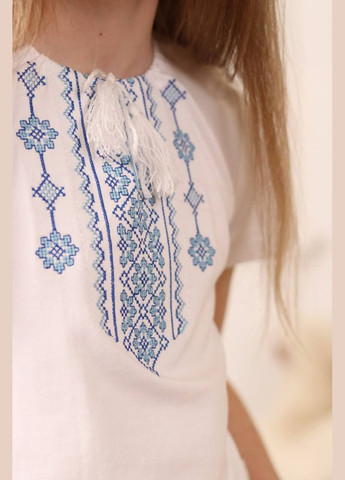 Белая детская вышиванка-футболка белая | летняя футболка с вышивкой Piccolo узор геометрический хлопок (316231194)