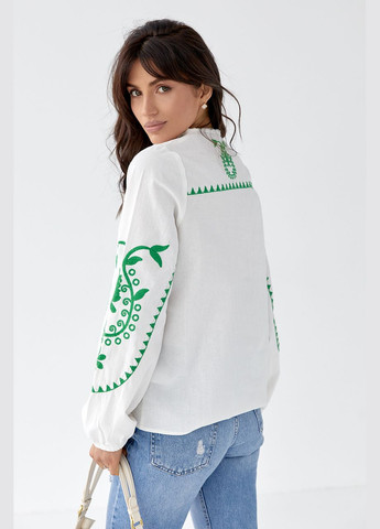 Белая вышитая хлопковая блузка с длинными рукавами. ESQ хлопок (320800689)