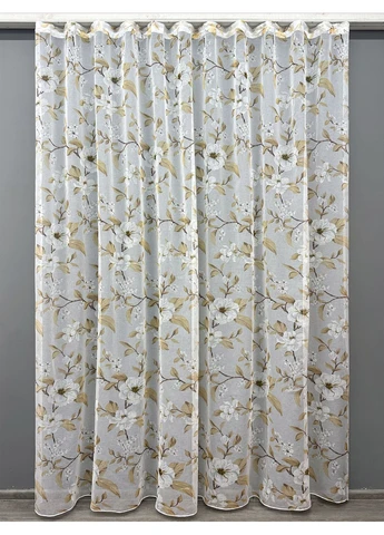 Тюль 1908т Flora Батист Белый с бежевым 300х265 см (42-1292) VR-Textil (398299216)