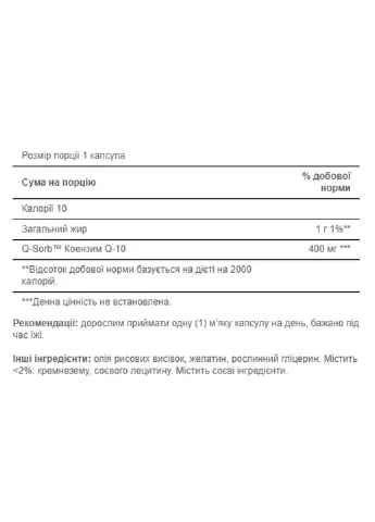 Харчова добавка Q-SORB™ Co Q-10 400mg - 30 caps Puritans Pride (296189525)