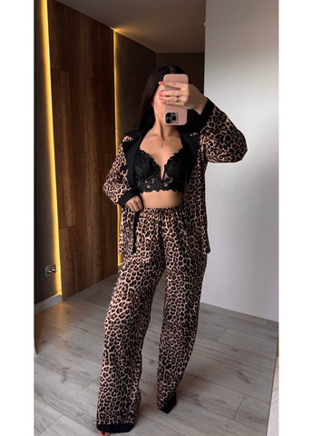 Коричневая женская пижама в принт лео Osoblyva