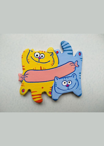 Персонализированный керамический магнит "Котики с сосиской" (желтый + голубой) Коти&Ангели (301533069)