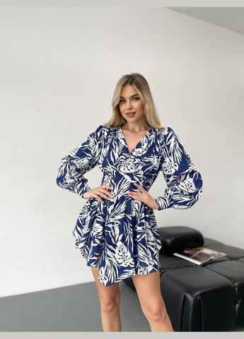 Синя повсякденний жіноча сукня - комбінезон а-силует Україна з абстрактним візерунком